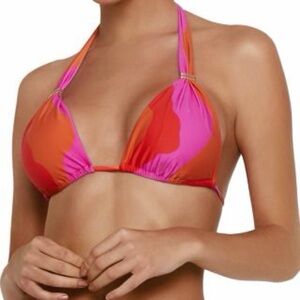 ViX Paula Hermanny Martinica Pink Orange Triangle Halter Bikini Top, Size Medium